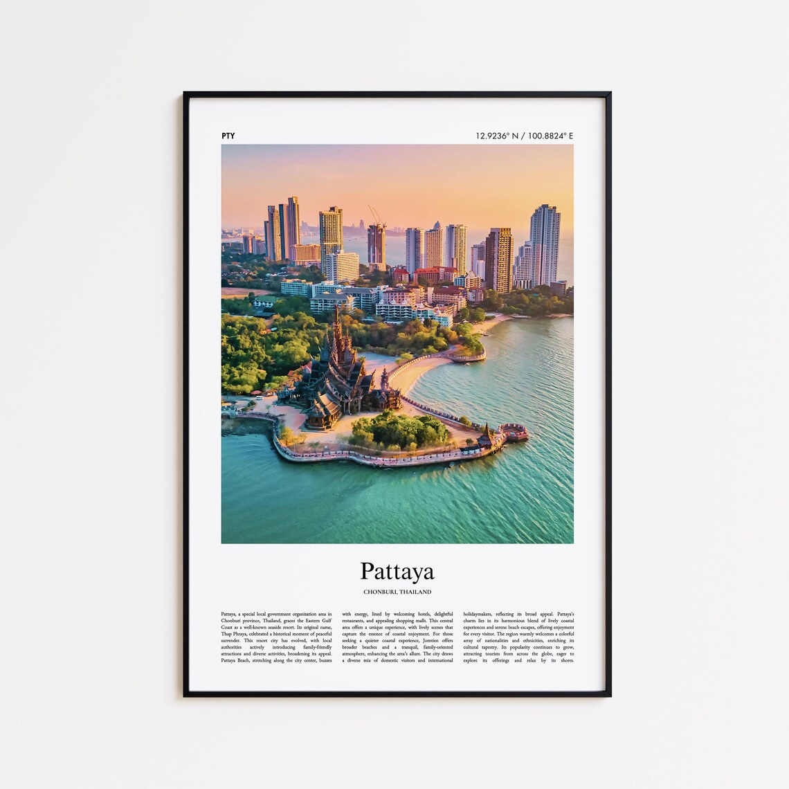 Pattaya Thailand Sanctuary of Truth Sunset Aerial Photo Poster