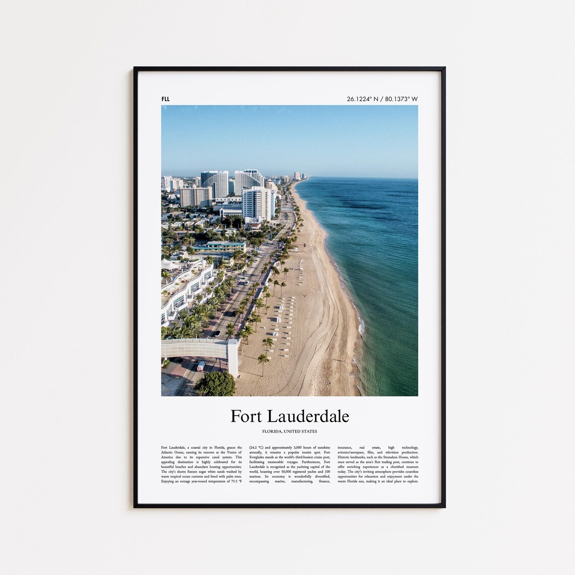Fort Lauderdale Florida Beach Aerial Oceanfront Skyline Travel Poster
