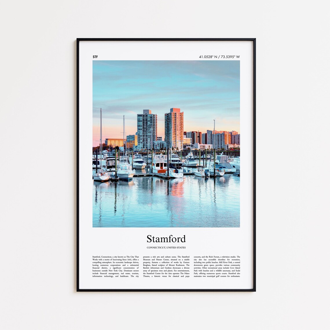 Stamford Connecticut Harbor Sunset Boats Photo Travel Poster