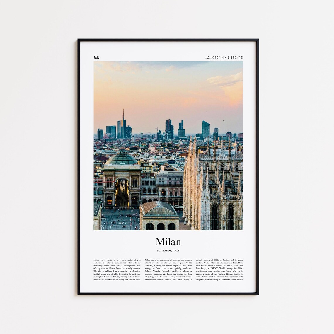 Milan Italy Duomo Cathedral Skyline Sunset Travel Photo Poster