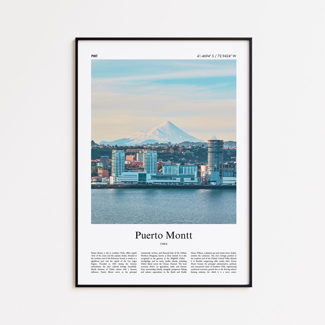 Puerto Montt Chile Volcano Waterfront Skyline Travel Photo Poster