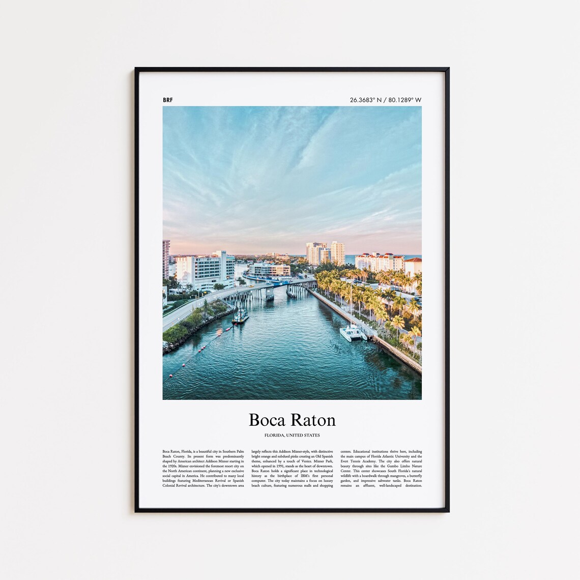 Boca Raton Florida Waterfront Canal Boats Palm Photo Travel Poster