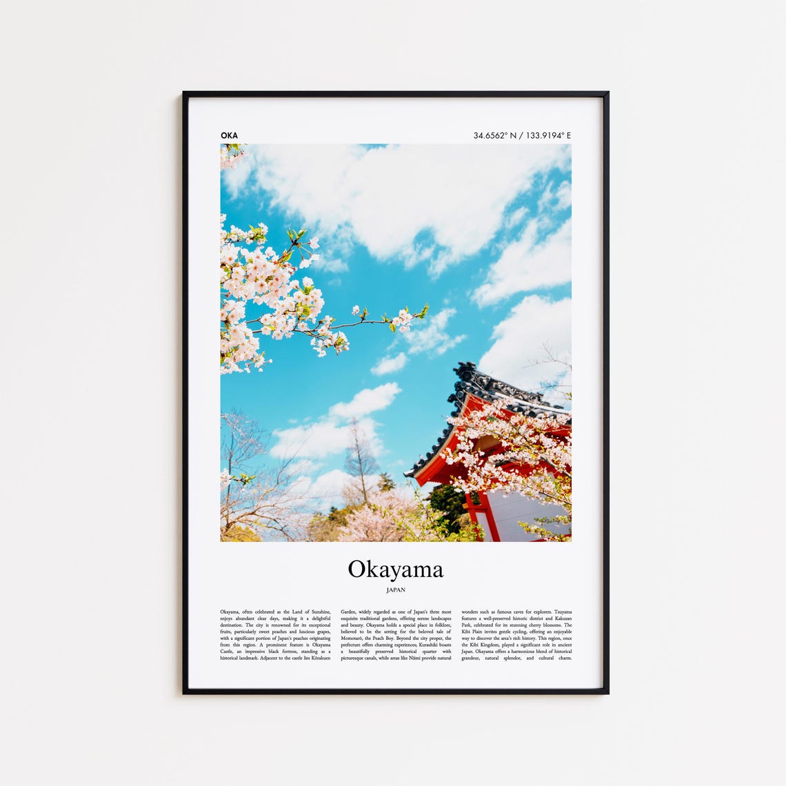 Okayama Japan Cherry Blossoms Framing Temple Gate Travel Poster