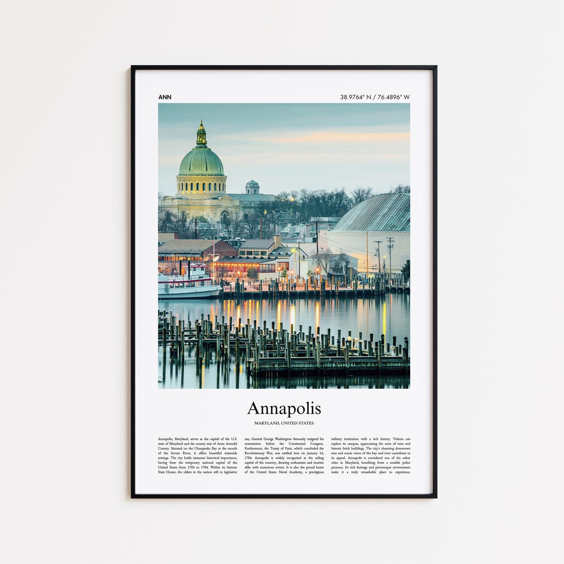 Annapolis Maryland Scenic Travel Photo Poster with Coordinates