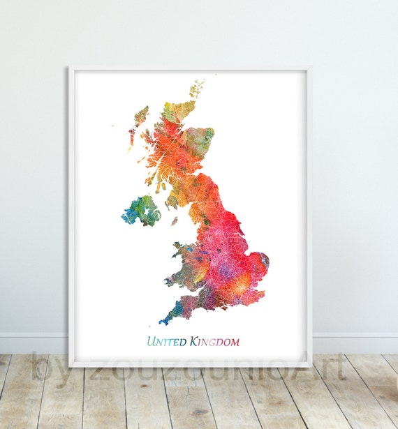 Great Britain Map Print United Kingdom Abstract Watercolor Country Art Poster Modern Home Office Decor