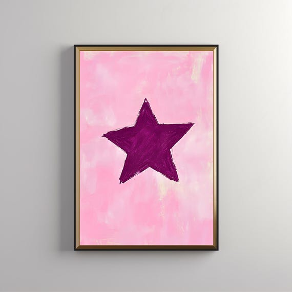 Pink Star Art Print Retro Star Poster Hand Drawn Star Art Trendy Aesthetic Sketch Girly Preppy Wall Art Apartment Decor 400