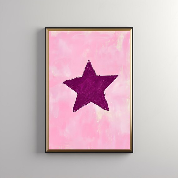 Pink Star Hand Drawn On Soft Pink Background Minimalist Art Poster