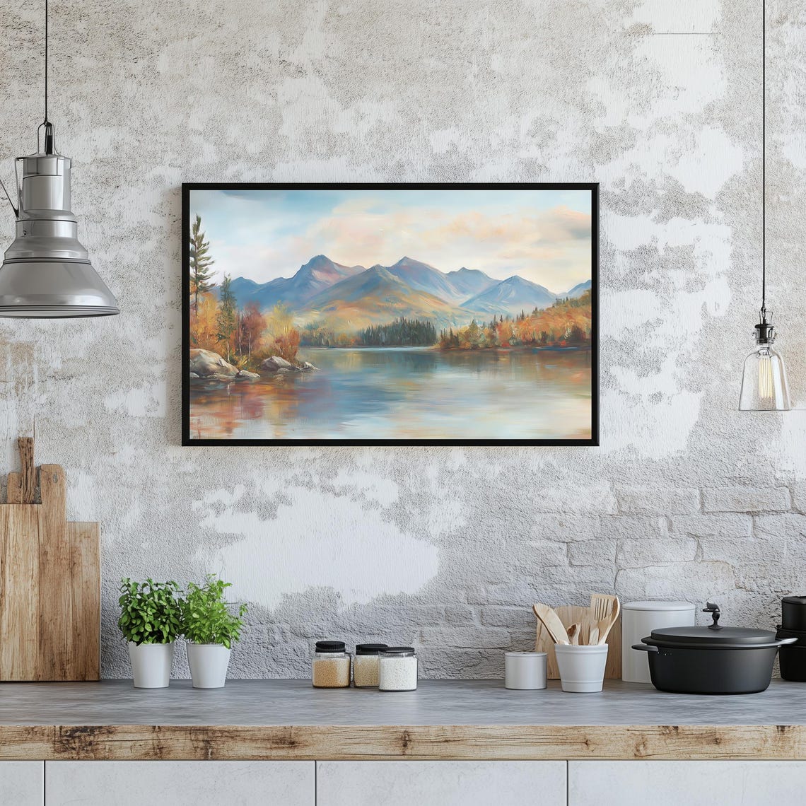 Autumn Lake With Mountains Fall Foliage Reflection Landscape Poster - Image 3