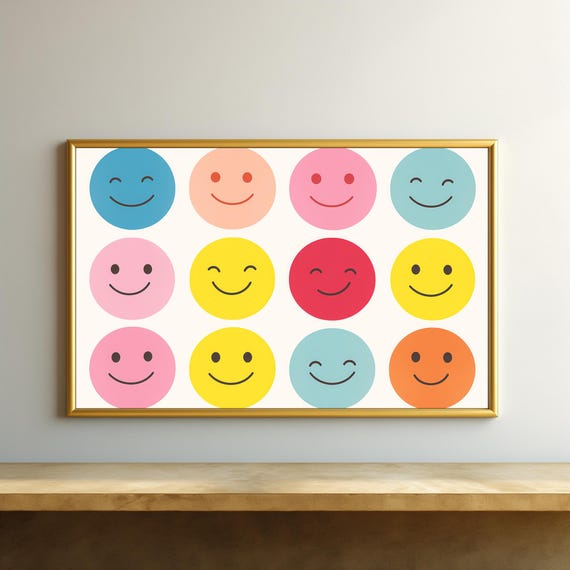 Retro Smiley Face Print Kids Wall Art Modern Playroom Boho Rainbow Toddler Gift Colorful Nursery Decor Poster 411