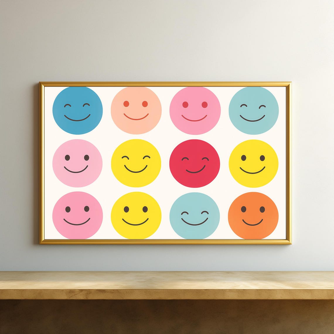 Colorful Smiley Face Grid Happy Faces Nursery Playroom Wall Poster