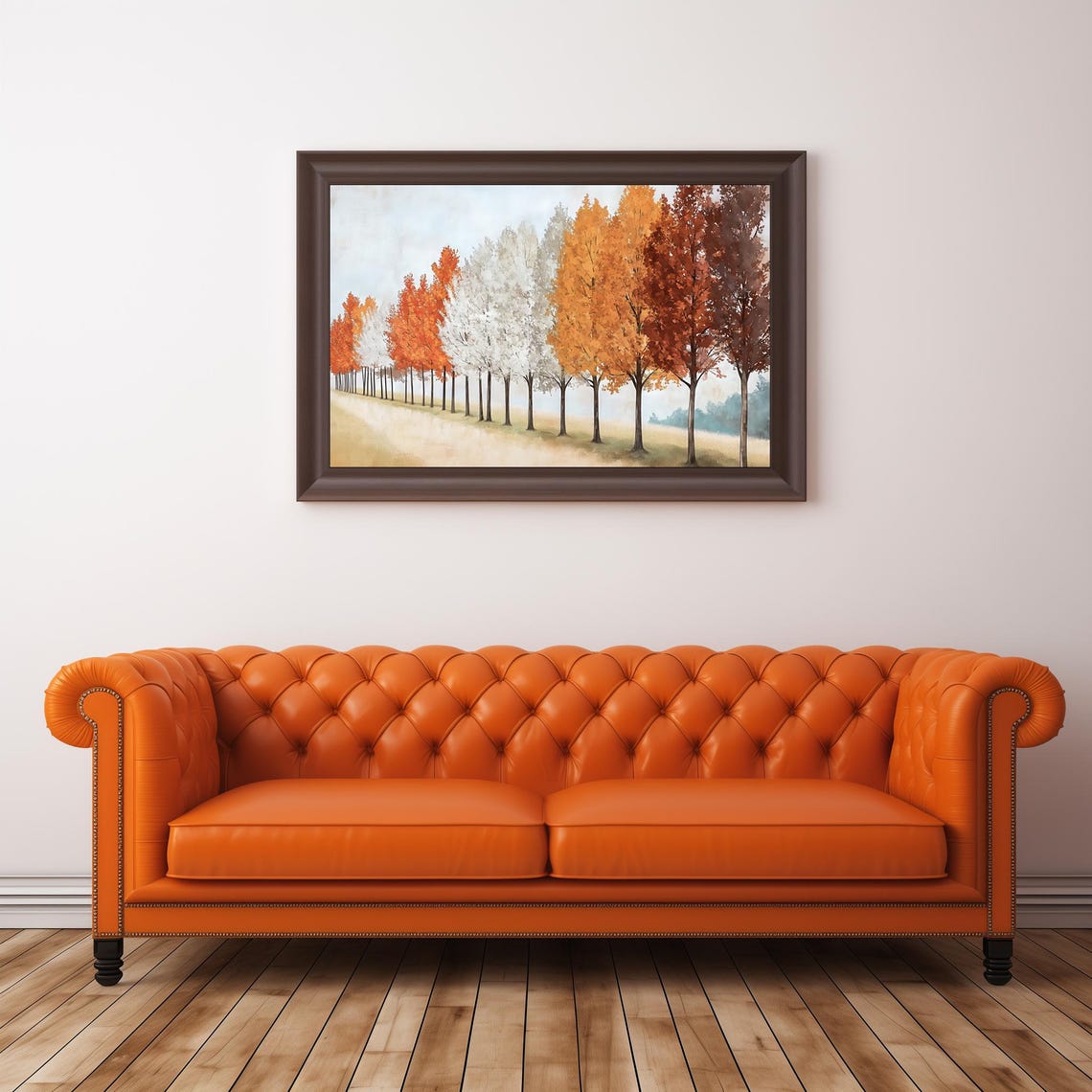 Autumn Trees In Orange And White Fall Foliage Landscape Wall Art - Image 3