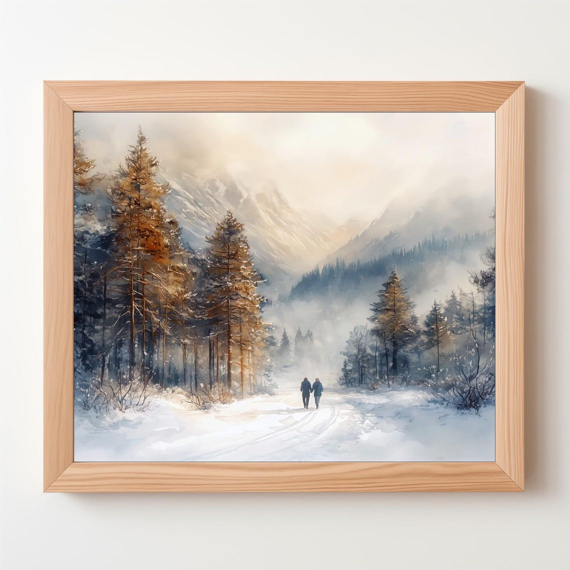 Snowy Winter Forest Path Misty Mountain Watercolor Travel Poster - Image 5