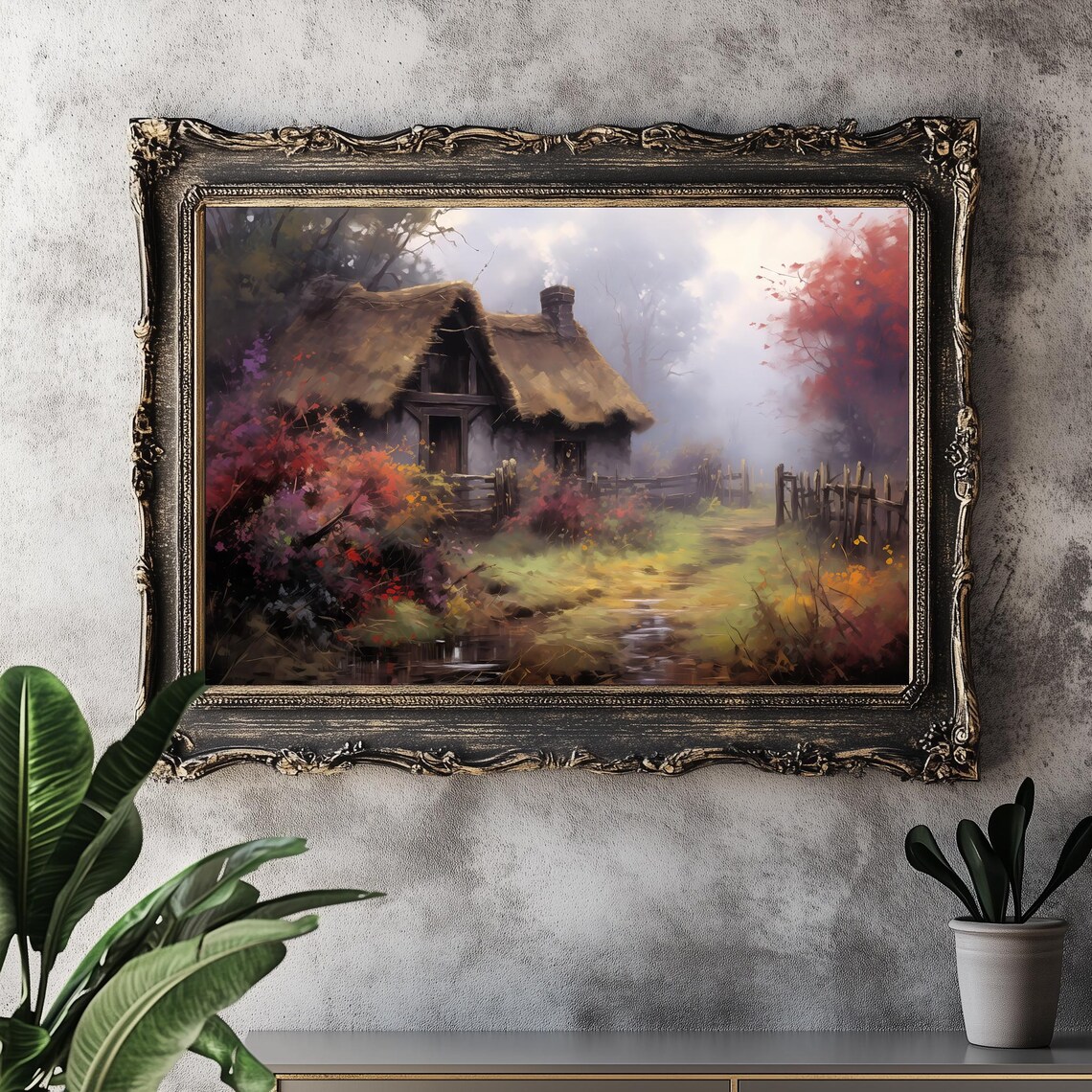 Vintage Fall Cottage Landscape Art Print, Cottagecore - Image 4