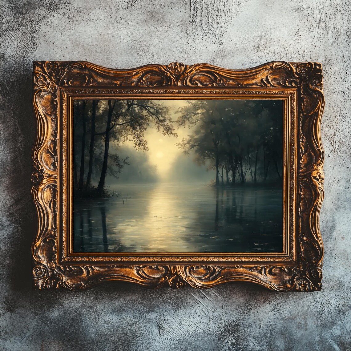 Dark Moody Fall Landscape Art Print, Vintage Rustic
