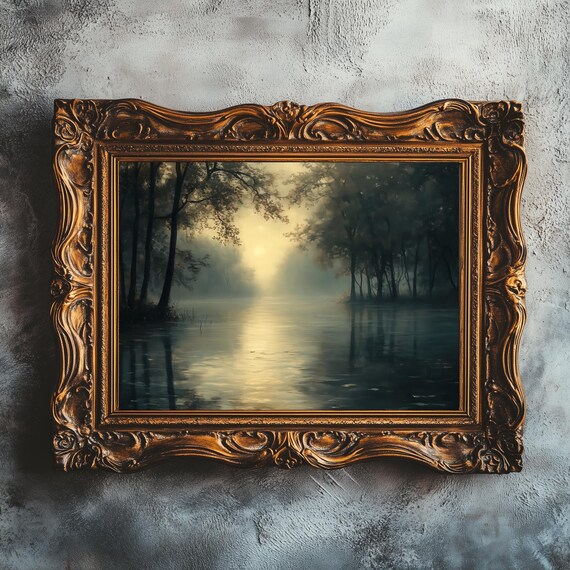 Dark Moody Fall Landscape Art Print, Vintage Rustic