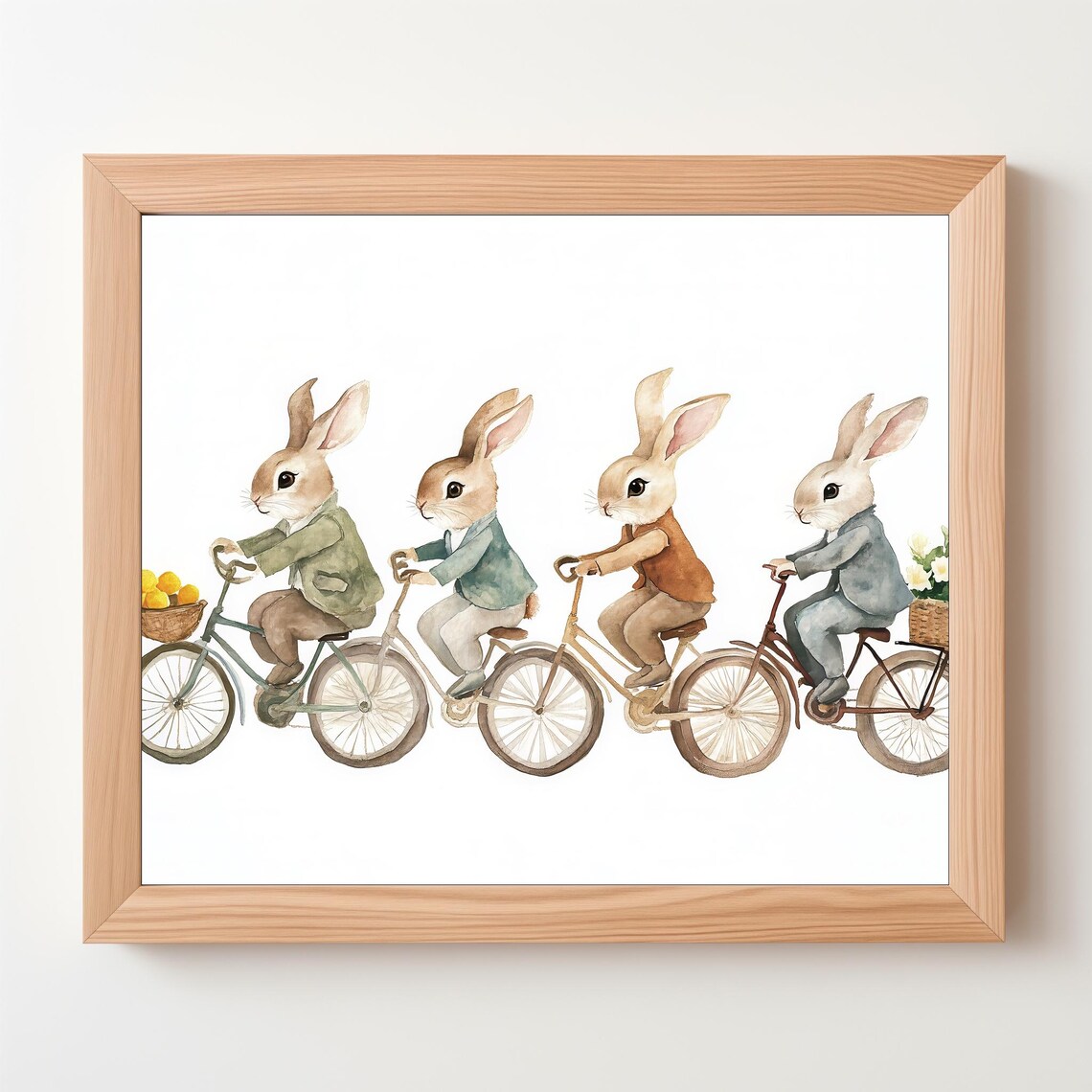 Bunnies Riding Bicycles Watercolor Nursery Illustration Whimsical Poster - Image 5