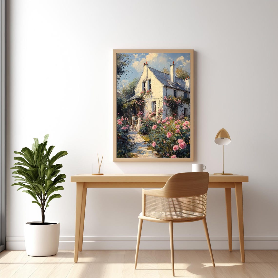 English Cottage Rose Garden Path Blooming Roses Vintage Art Poster - Image 2