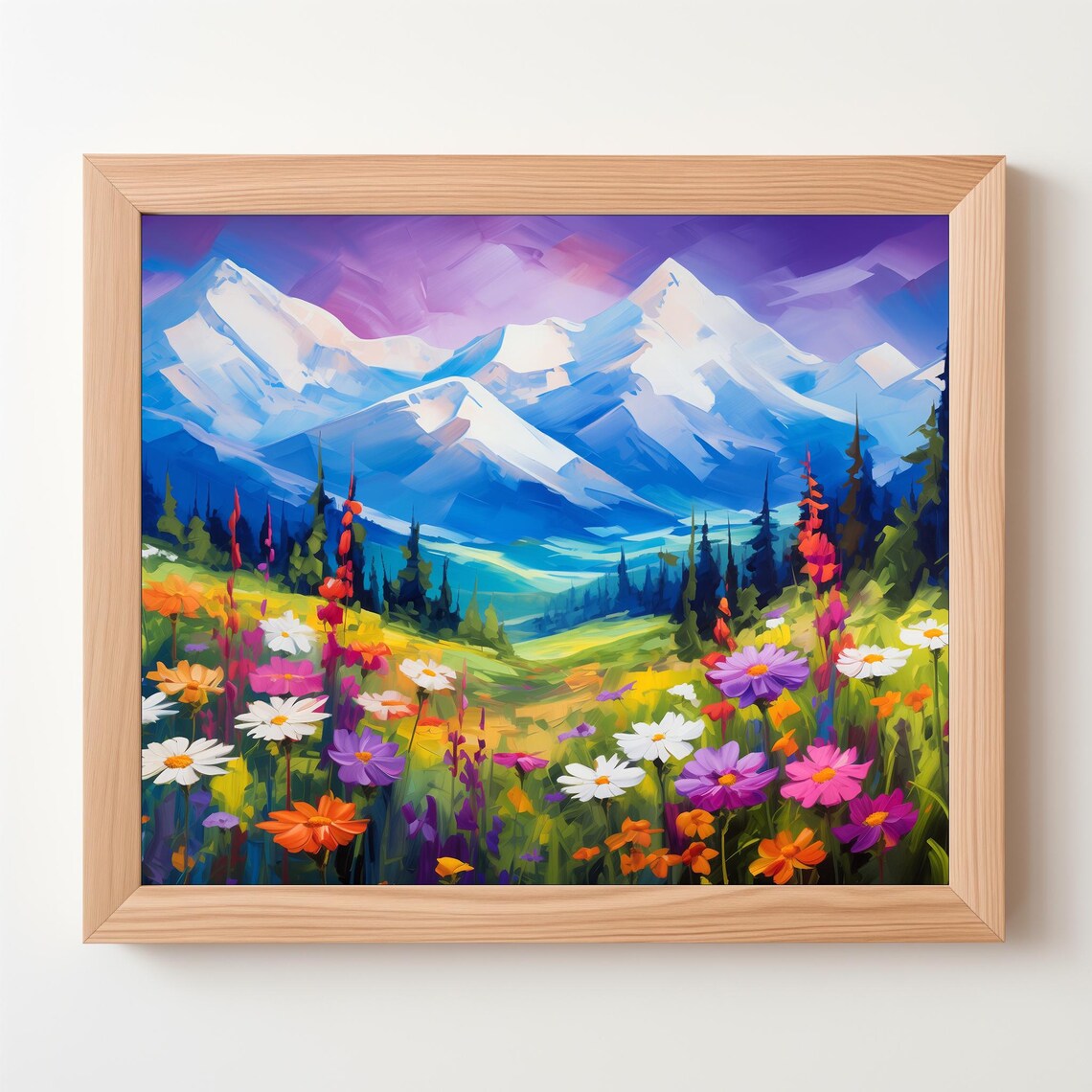 Snowy Mountain Peaks Wildflower Meadow Colorful Nature Art Poster - Image 5