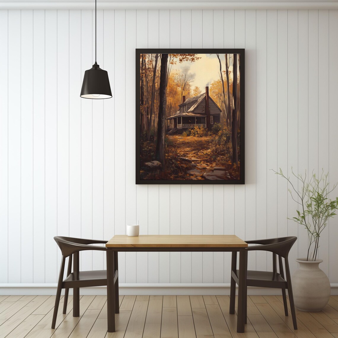 Autumn Forest Cabin Golden Fall Woods Moody Vintage Landscape Poster - Image 2