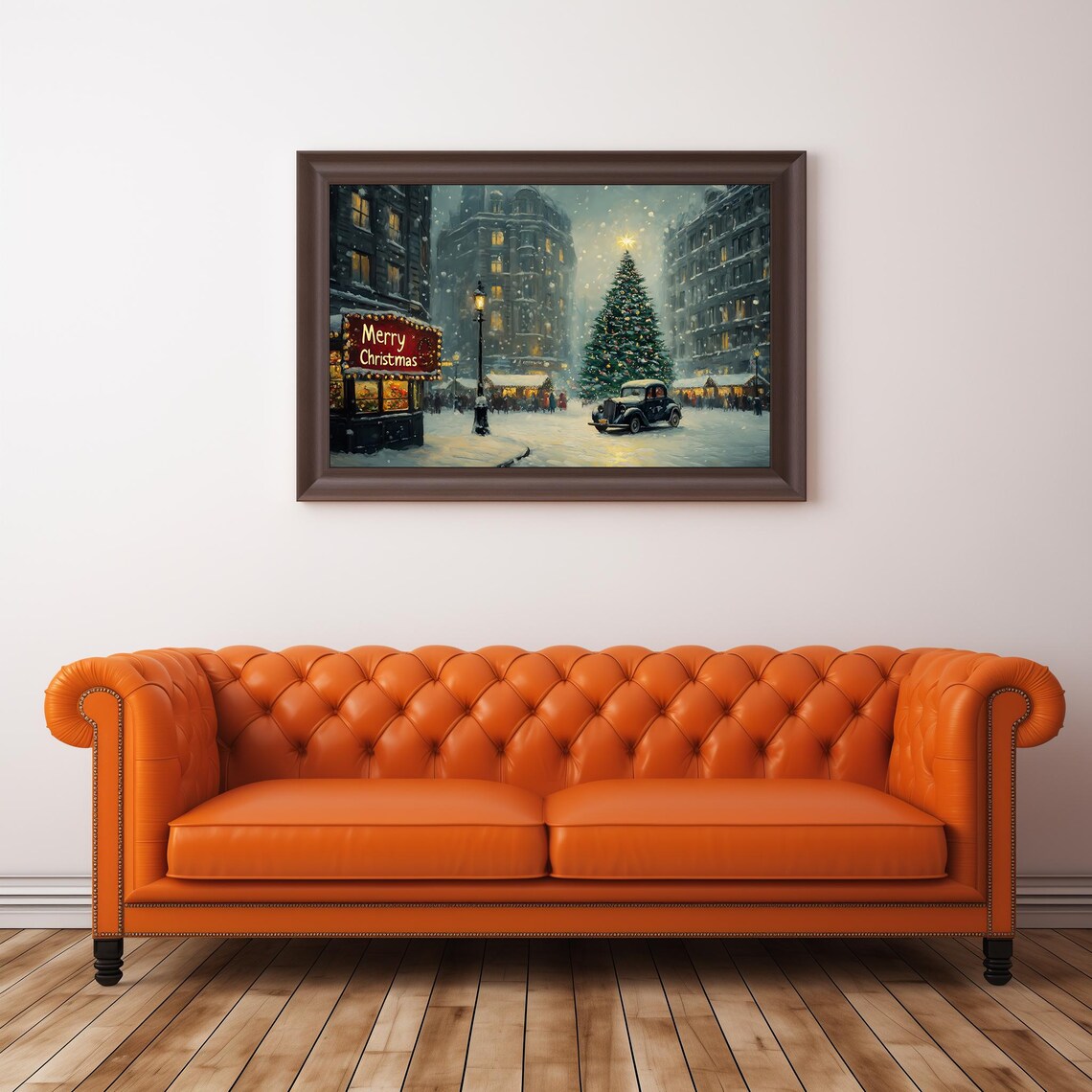 Vintage Christmas Town Art Print, Farmhouse Decor - Image 2