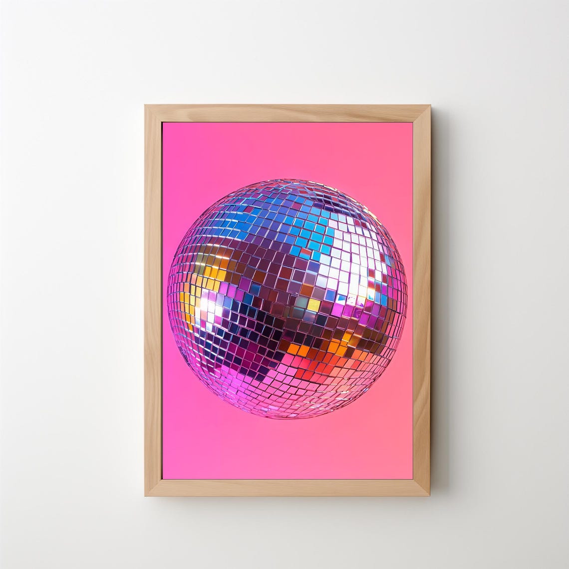 Silver Disco Ball On Bright Pink Background Trendy Party Art Poster - Image 5