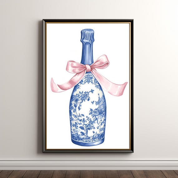 Bow Wall Art Blue White Bar Cart Decor Poster Pink Preppy Wall Art Grandmillenial Holiday Poster Print 392