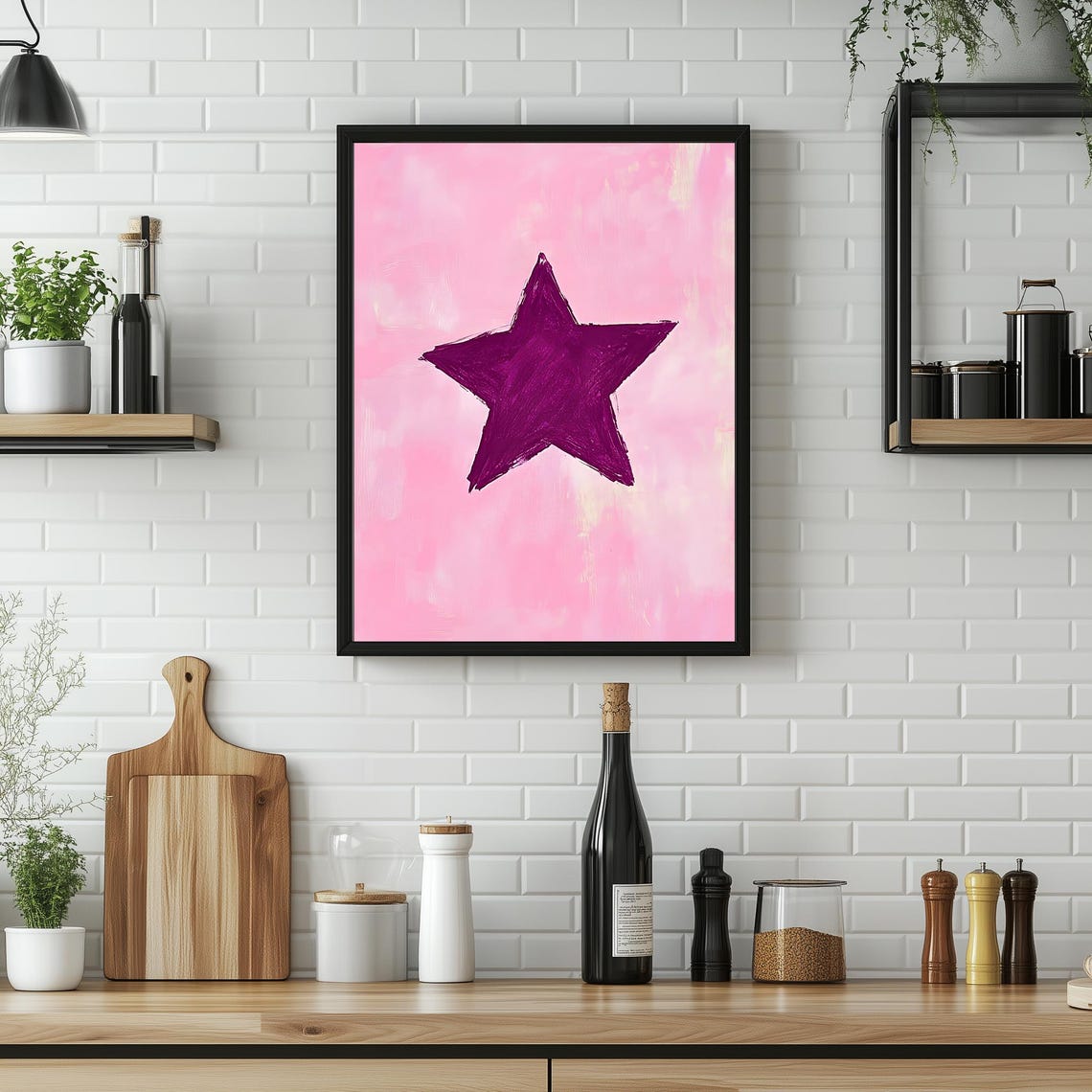 Pink Star Hand Drawn On Soft Pink Background Minimalist Art Poster - Image 2