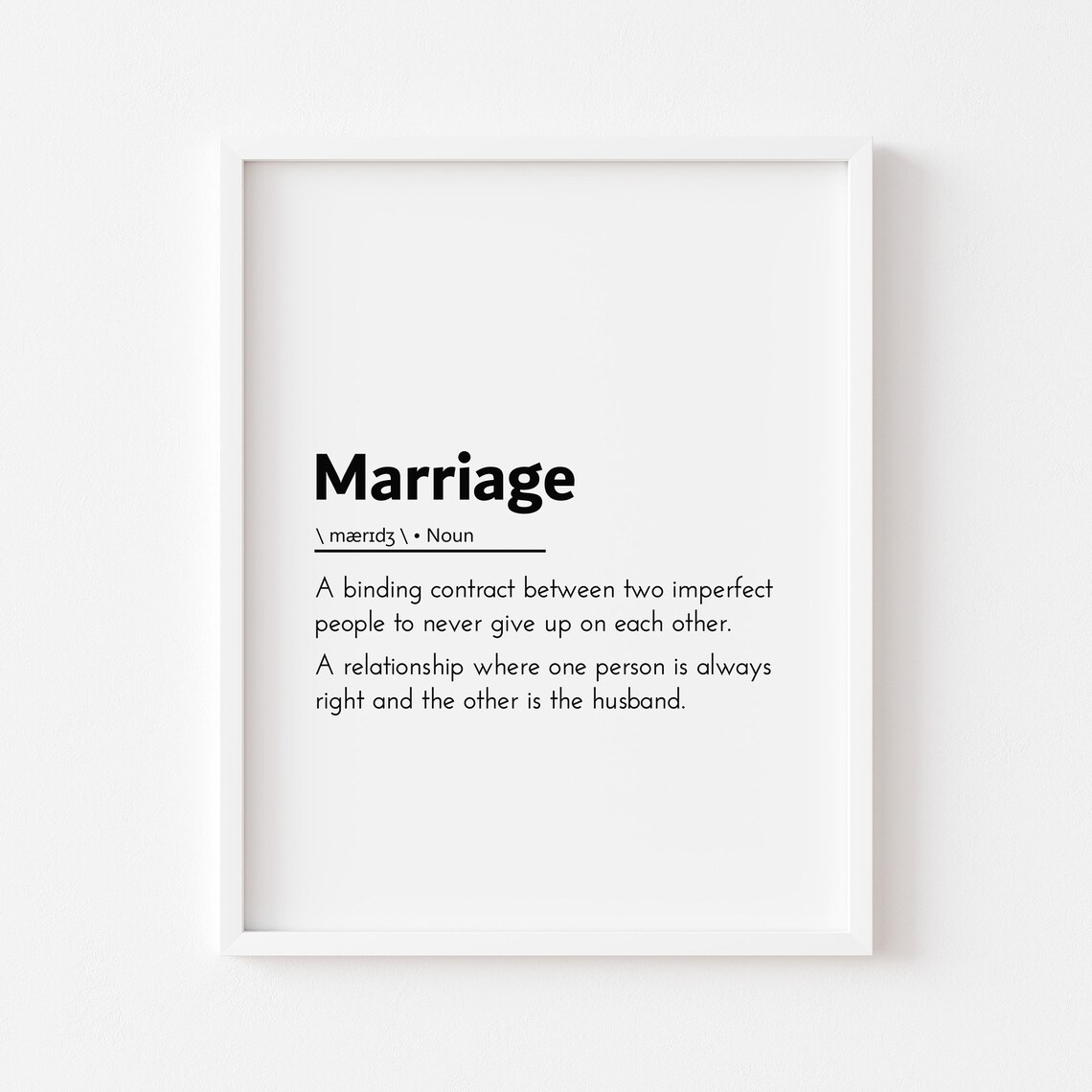 Marriage Definition Quotes Art Print, Bedroom Decor