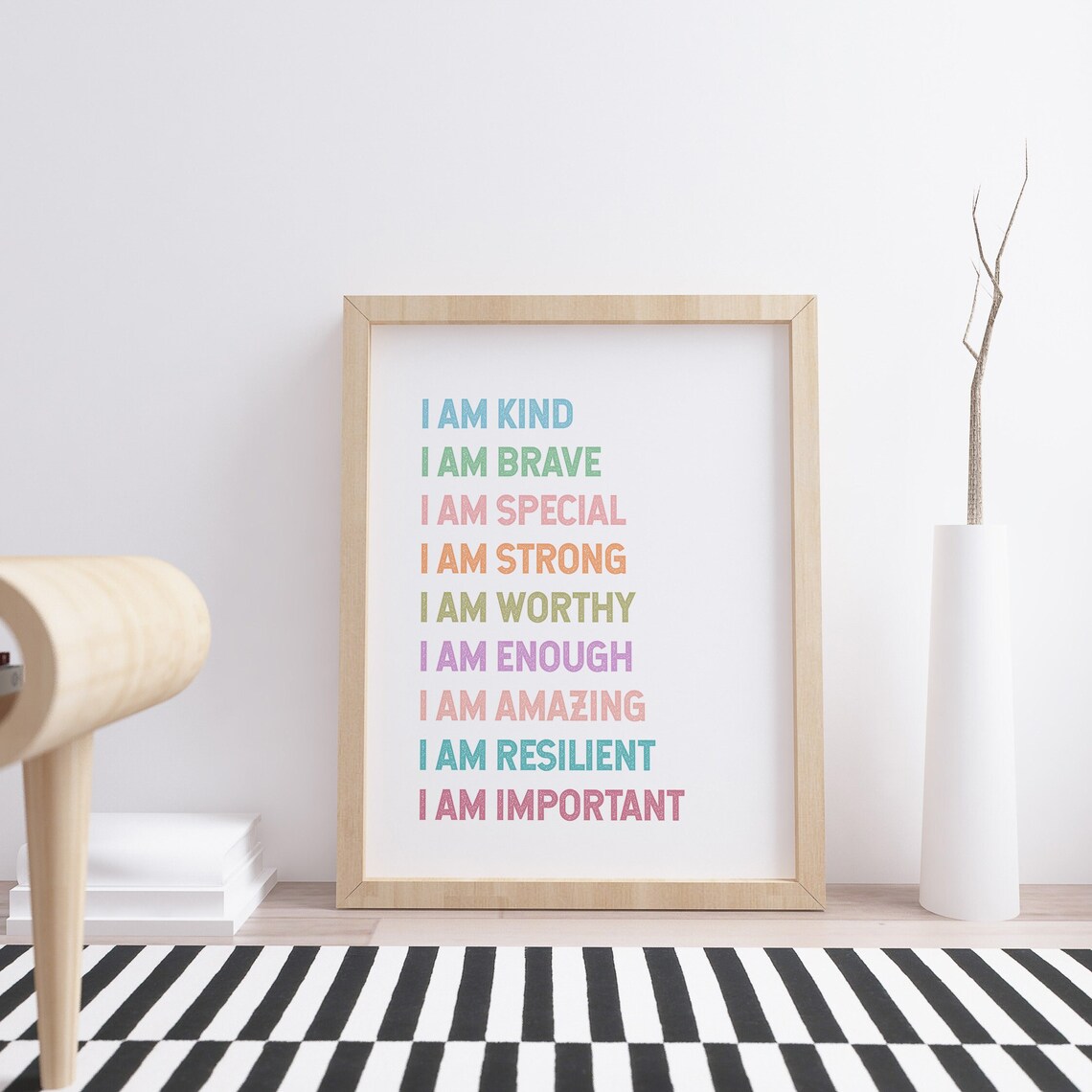Kids Affirmations I Am Kind Brave Strong Wall Art Positive Thinking Decor