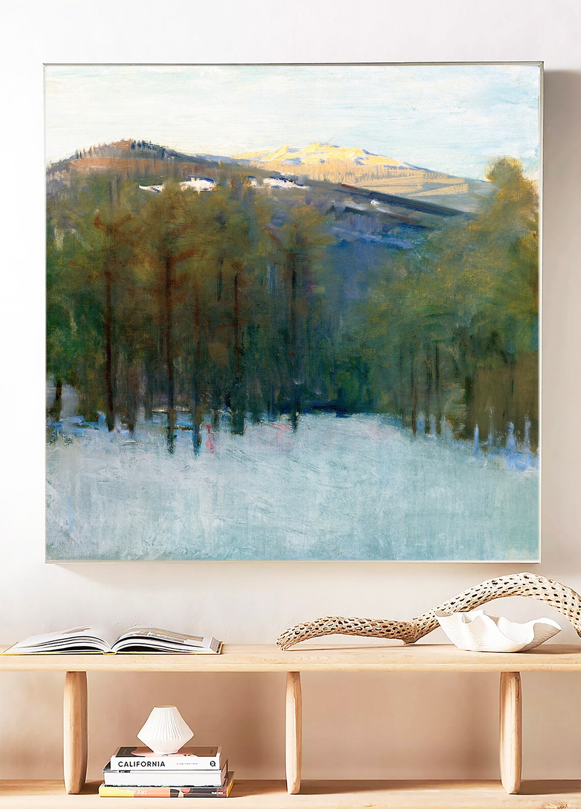 Moody Landscape Painting, Vintage Mountain Forest - Image 3
