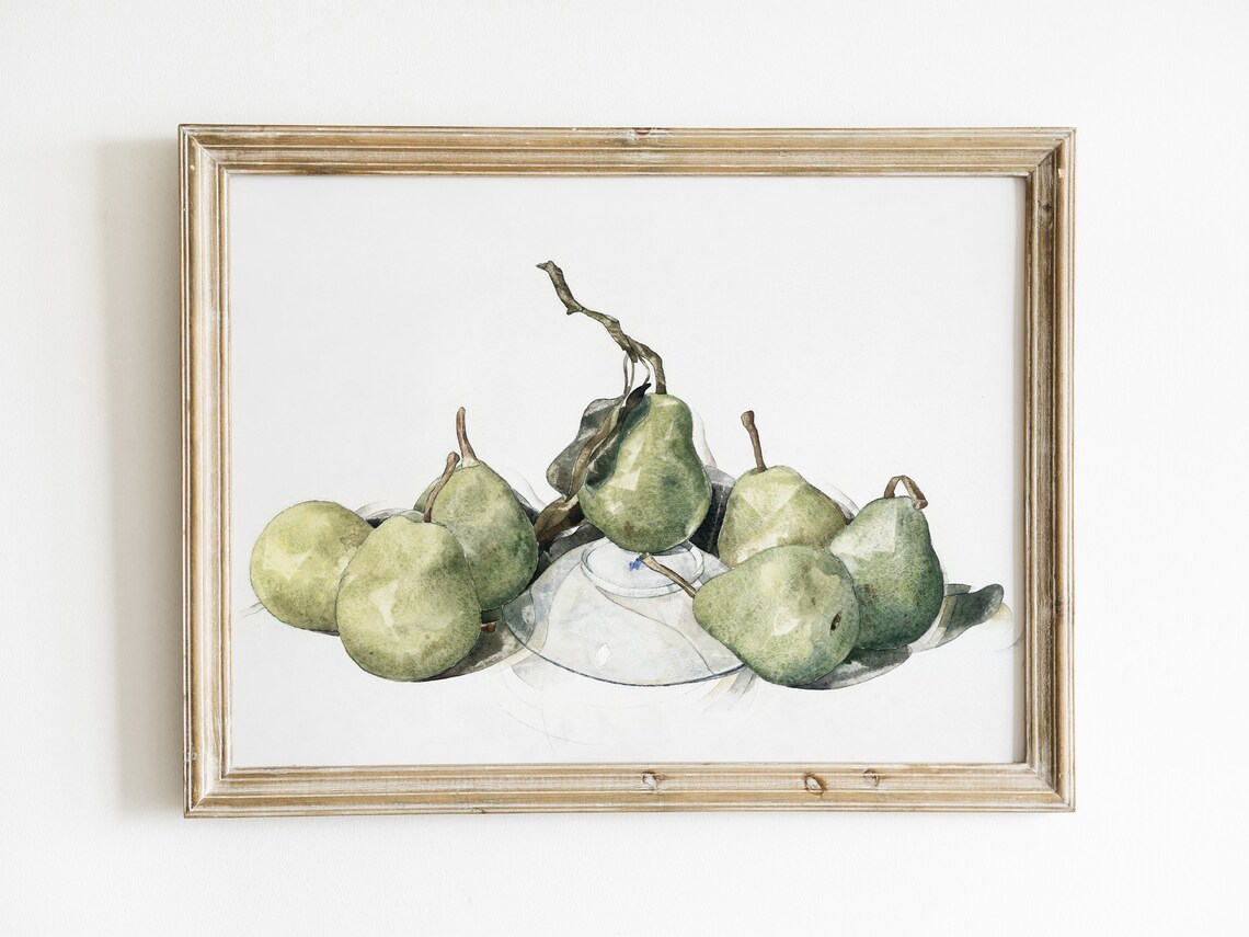 Rustic Kitchen Fruit Print Vintage Pear Painting Antique Still Life Farmhouse Wall Art Kitchen Wall Decor