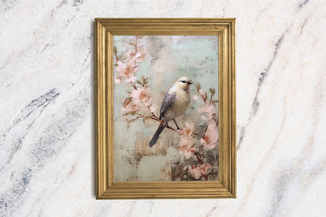 Bird Art Print Spring Oil Painting Print Cherry Blossom Painting Little Bird Oil Painting Original Oil Art Print Birthday Gift For Mom