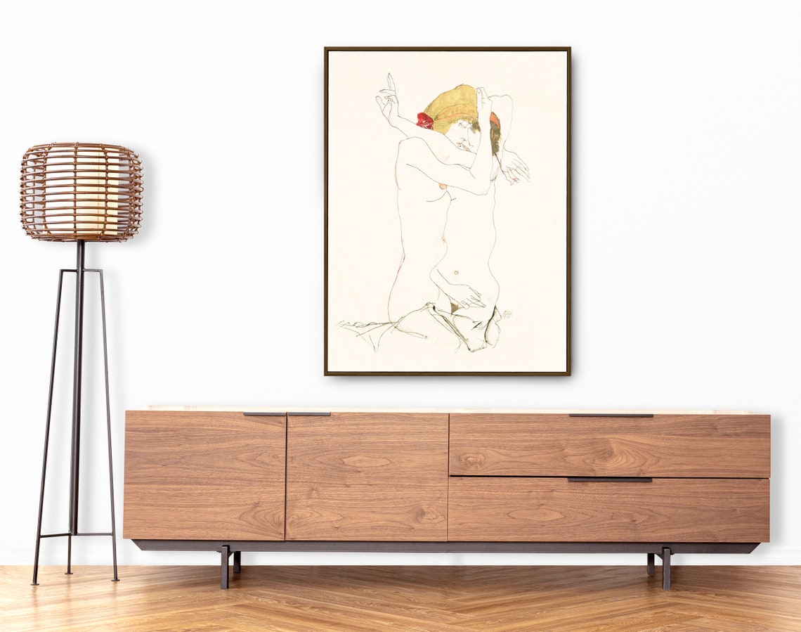 Two Women Embracing Line Art Nude Figures Expressive Sketch Art Print - Image 2