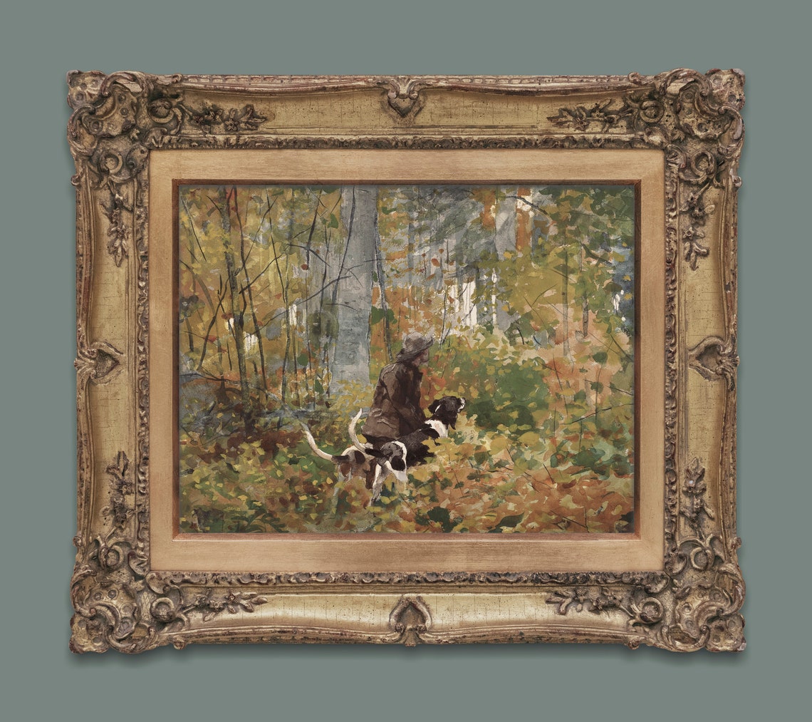 Vintage Pointer Dogs Painting Autumn Hunting Print Vintage Dogs Oil Painting Country Landscape Rustic Farmhouse Wall Decor - Image 2