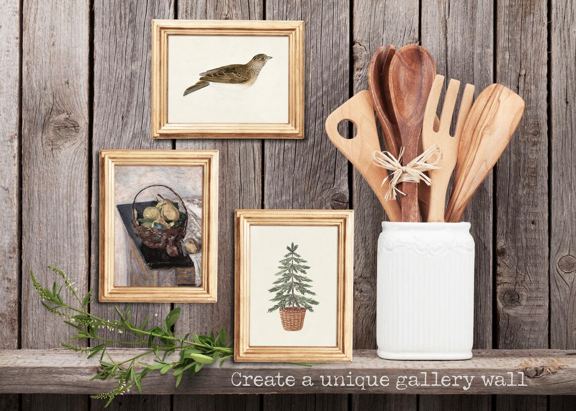 Pine Tree In Wicker Basket Botanical Watercolor Holiday Art Poster - Image 2
