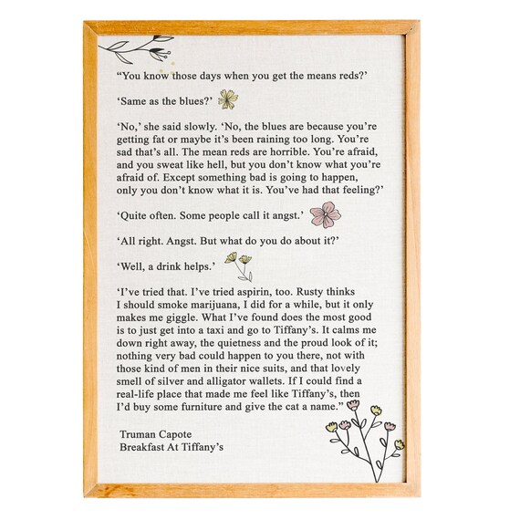 Truman Capote Breakfast At Tiffanys Mean Reds Quote Floral Poster