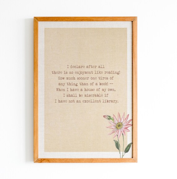 Pride and Prejudice Enjoyment Like Reading Quote Art Vintage Paper Poster