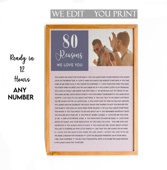 80th Birthday Gift 80 Reasons We Love You Personalised Print Gift Idea Custom Gift 80 Reasons Personalized Gift