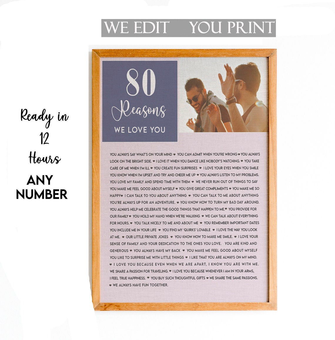 80th Birthday Gift 80 Reasons We Love You Personalised Print Gift Idea Custom Gift 80 Reasons Personalized Gift