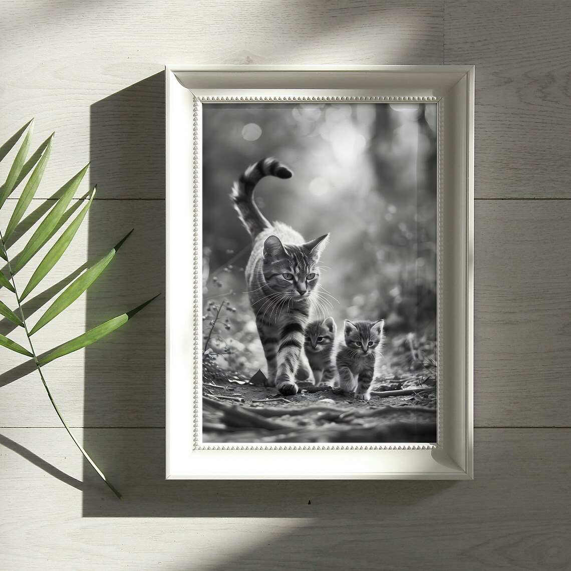 Tabby Cat Mom With Kittens, Cute Home Decor