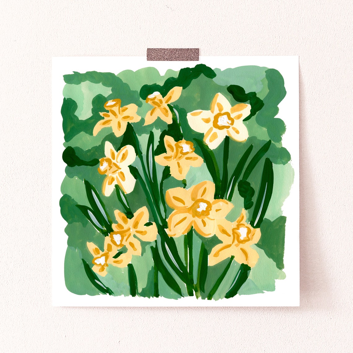 Yellow Daffodils Green Garden Spring Floral Watercolor Wall Art Print - Image 2