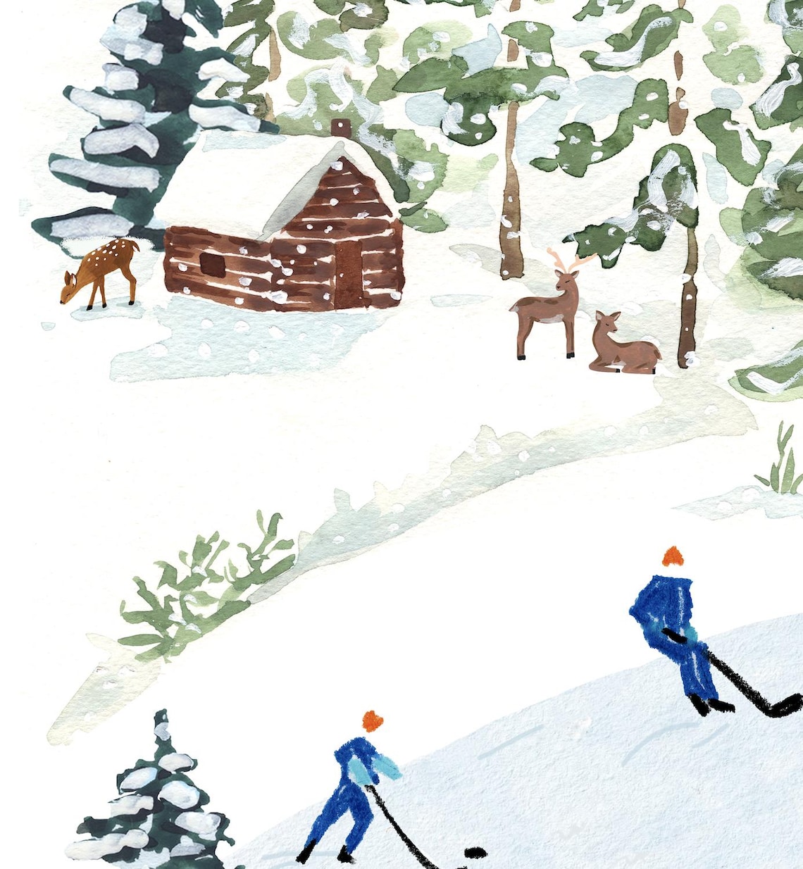 Winter Ice Hockey Watercolor Print, Rustic Cabin Decor - Image 3