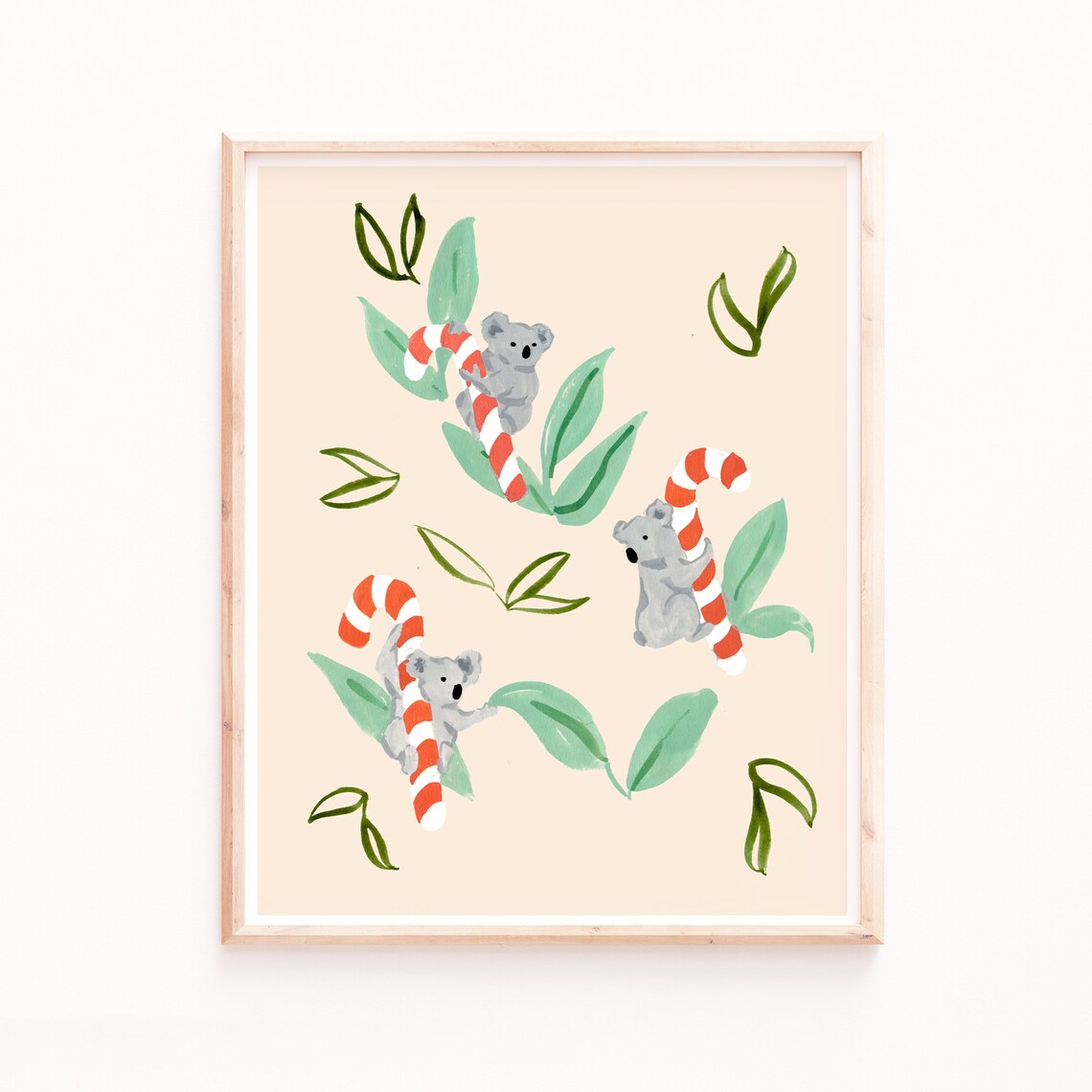 Koalas and Candy Art Print, Modern Holiday Decor