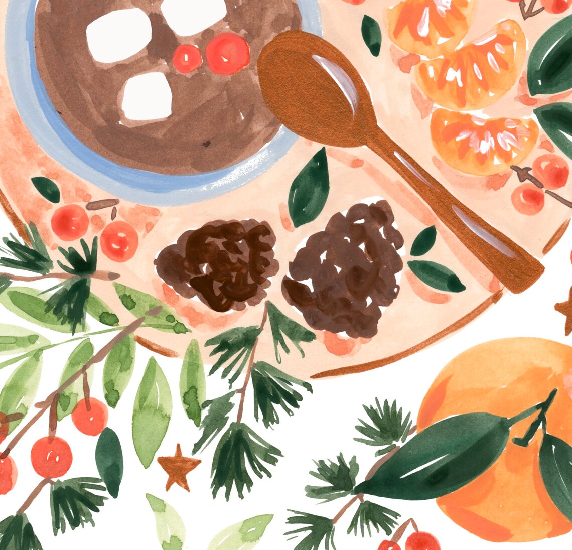 Clementines And Hot Chocolate Christmas Art Print - Image 2