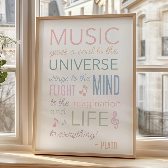 Plato Music Gives Soul To The Universe Pastel Typography Quote Poster