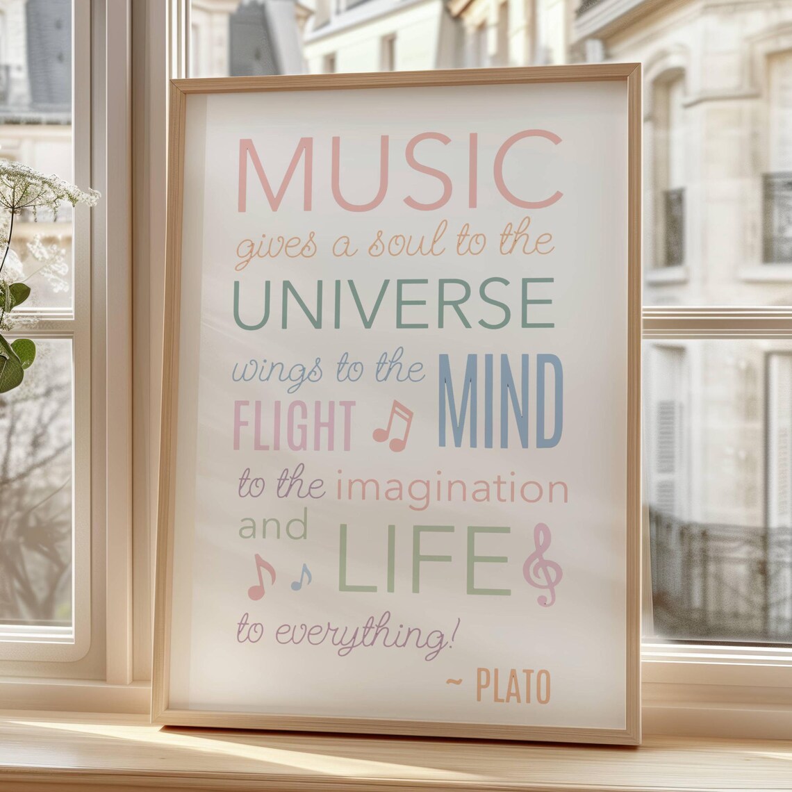 Plato Music Gives Soul To The Universe Pastel Typography Quote Poster