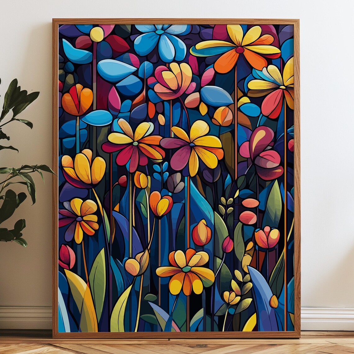 Stained Glass Floral Art Print, Botanical Poster