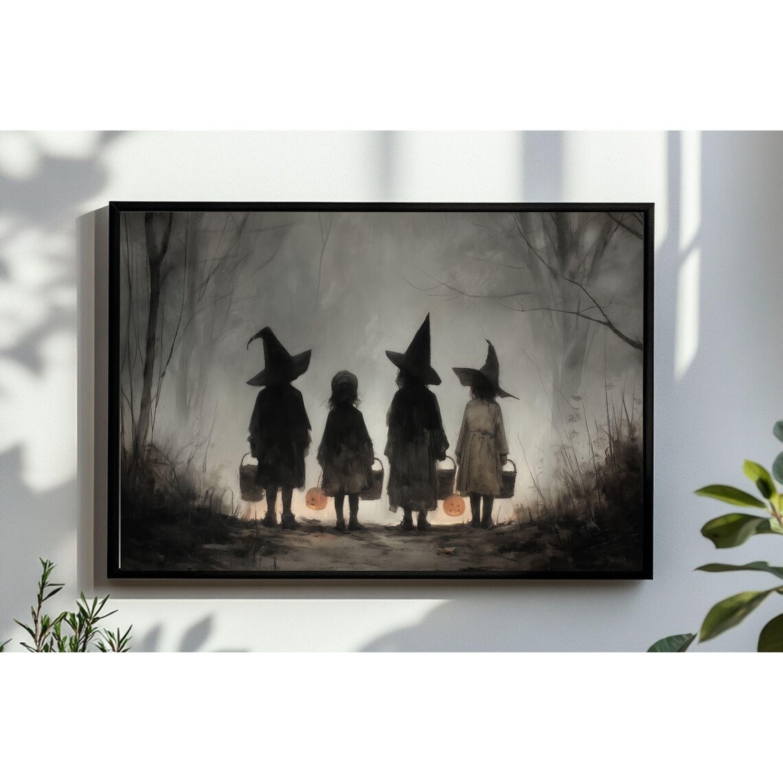 Spooky Trick or Treaters Misty Forest Vintage Halloween Night Poster