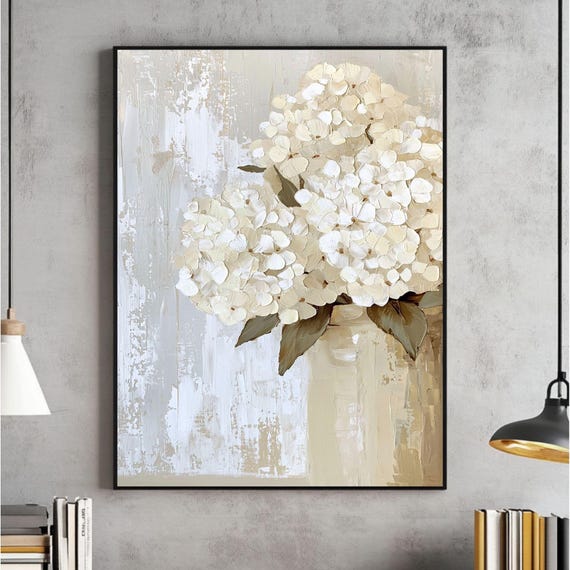 White Hydrangeas Vintage Botanical Art Print