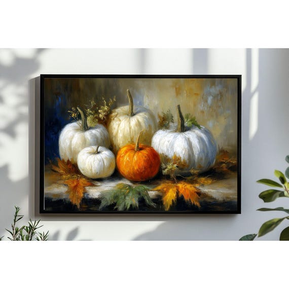 Vintage Pumpkin Oil Painting Wall Art Moody Fall Print Thanks Giving Autumn